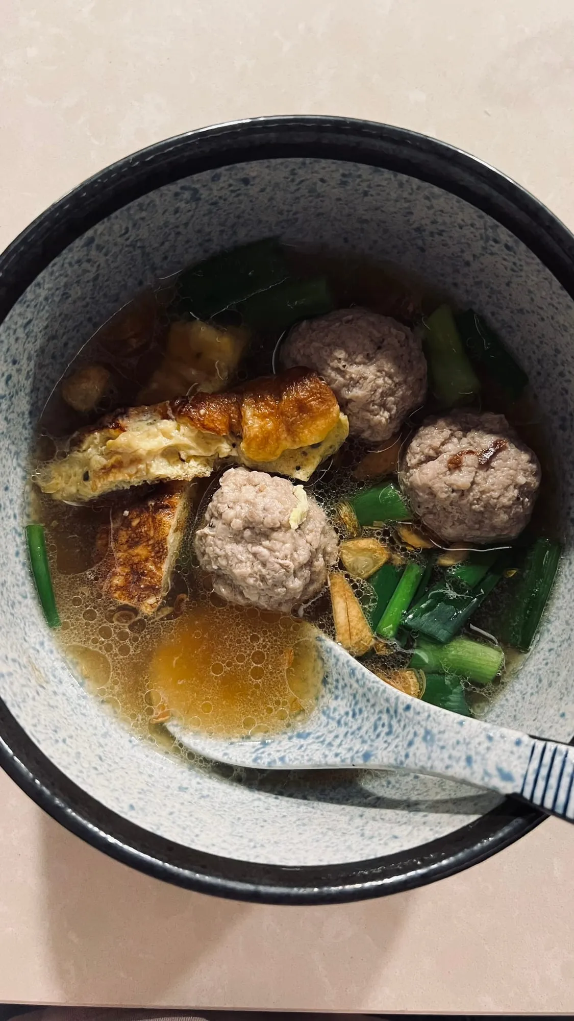 Japanische Hack Bällchen Suppe mit Ei